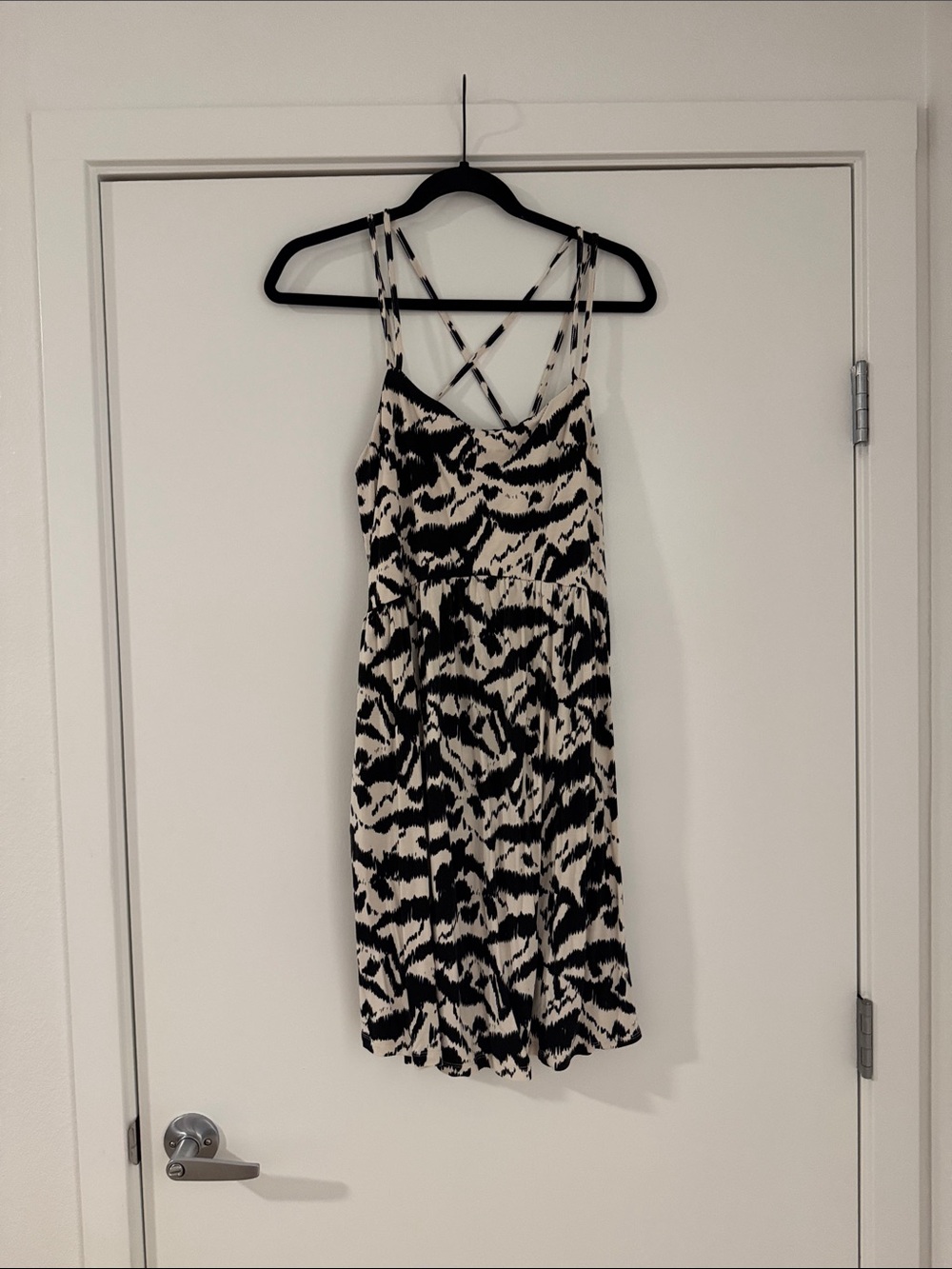 Old Navy Black and Cream Printed Midi Strappy Dress